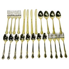 Gold Tone Flatware Set with Scroll Design, 24 Pieces
