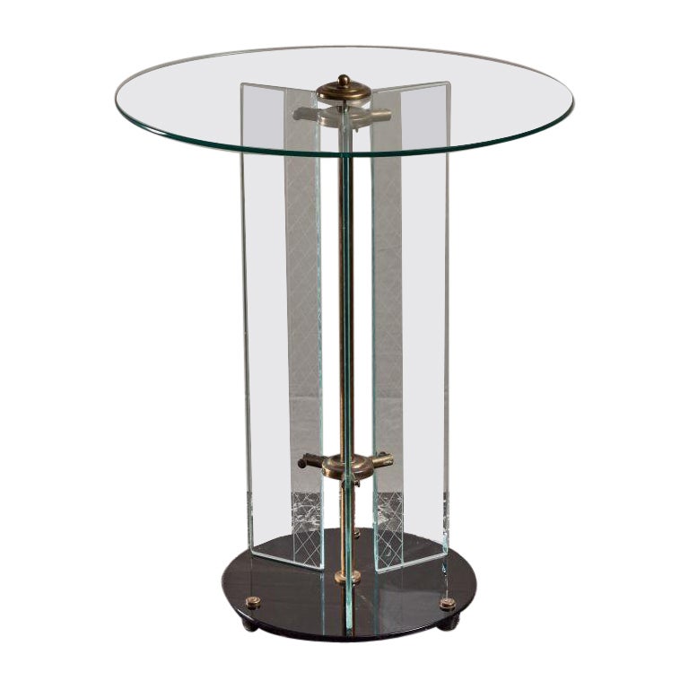 Italian Etched Glass and Brass Art Deco Side Table