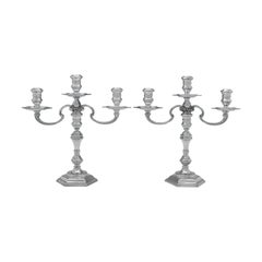 Retro Cast Pair of Sterling Silver Candelabra - R. W. Burbridge for Harrods - 1962