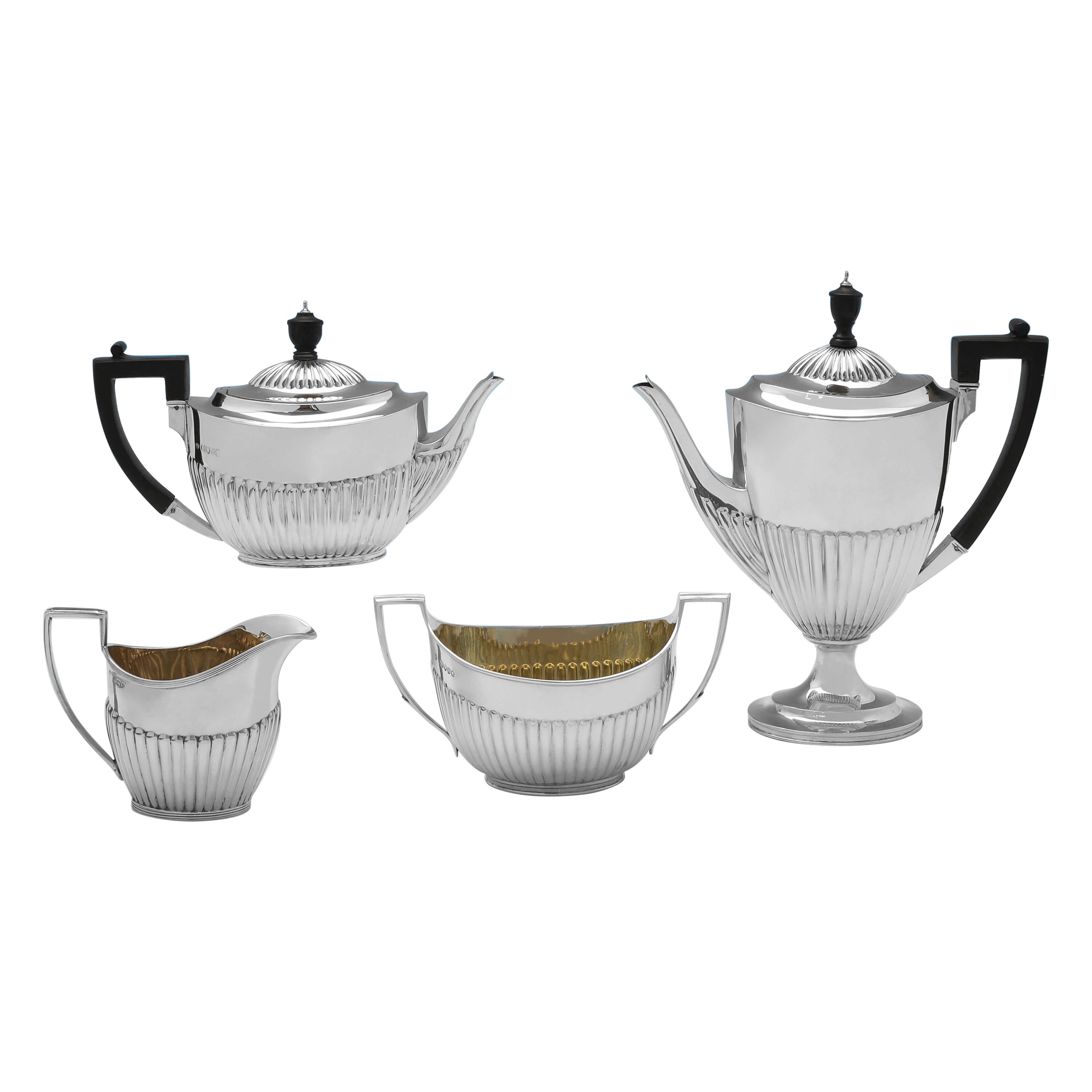 Victorian Sterling Silver Tea Set - 4 Piece - Queen Anne Design - Barnards 1883