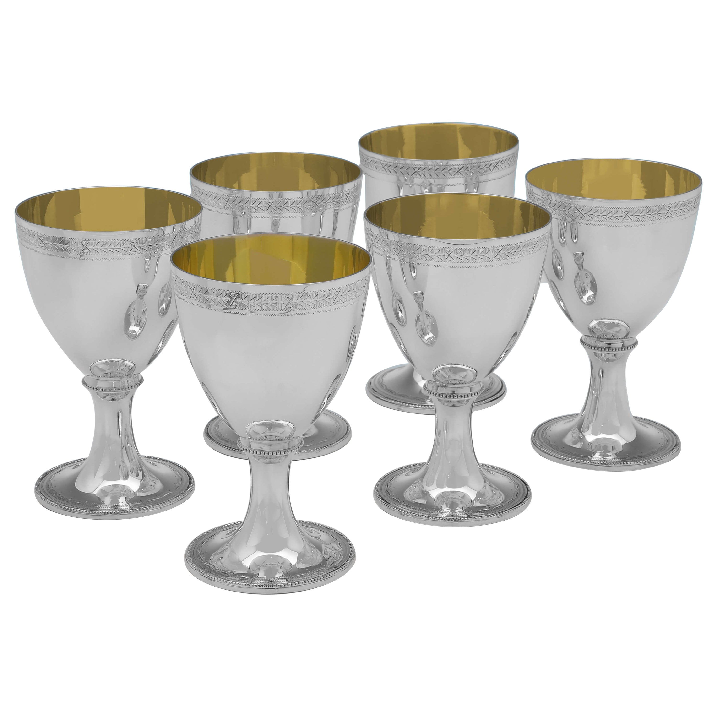 Neoclassical Design Set of 6 Sterling Silver Goblets - C. J. Vander 2000 For Sale