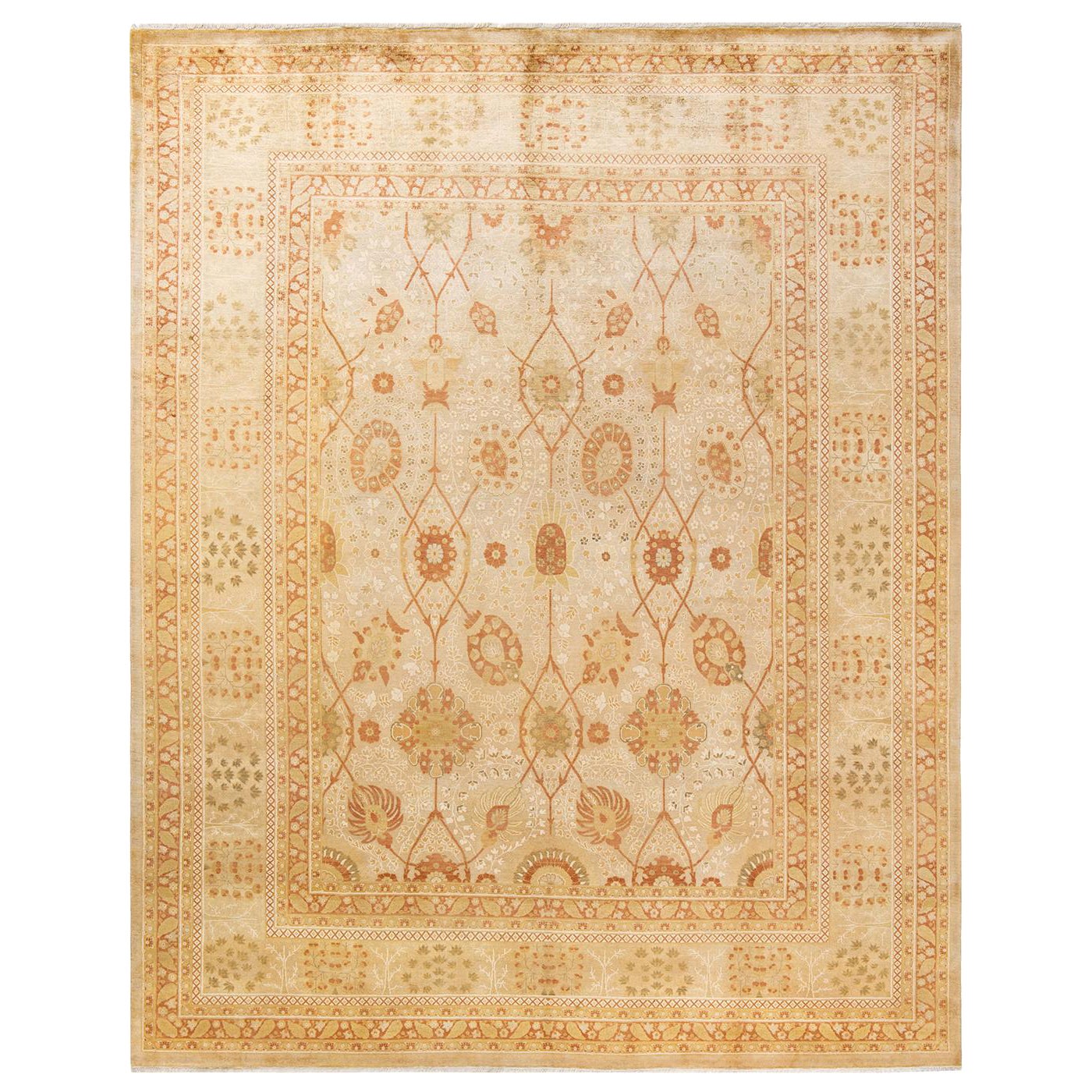 One-Of-A-Kind Hand Made Traditional Mogul Ivory Area Rug For Sale