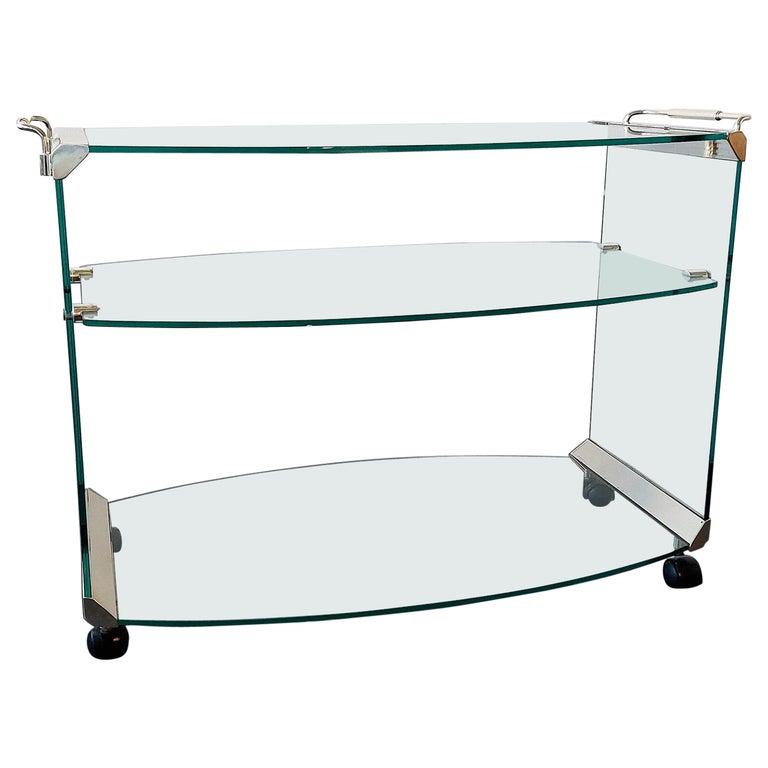Rare Glass Bar Cart or Serving Trolley by Gallotti and Radice, Italy