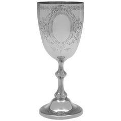 Attractive Victorian Engraved Antique Sterling Silver Goblet - Sheffield 1869