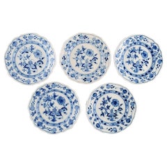 Five Antique Stadt Meissen Blue Onion Side Plates in Hand-Painted Porcelain