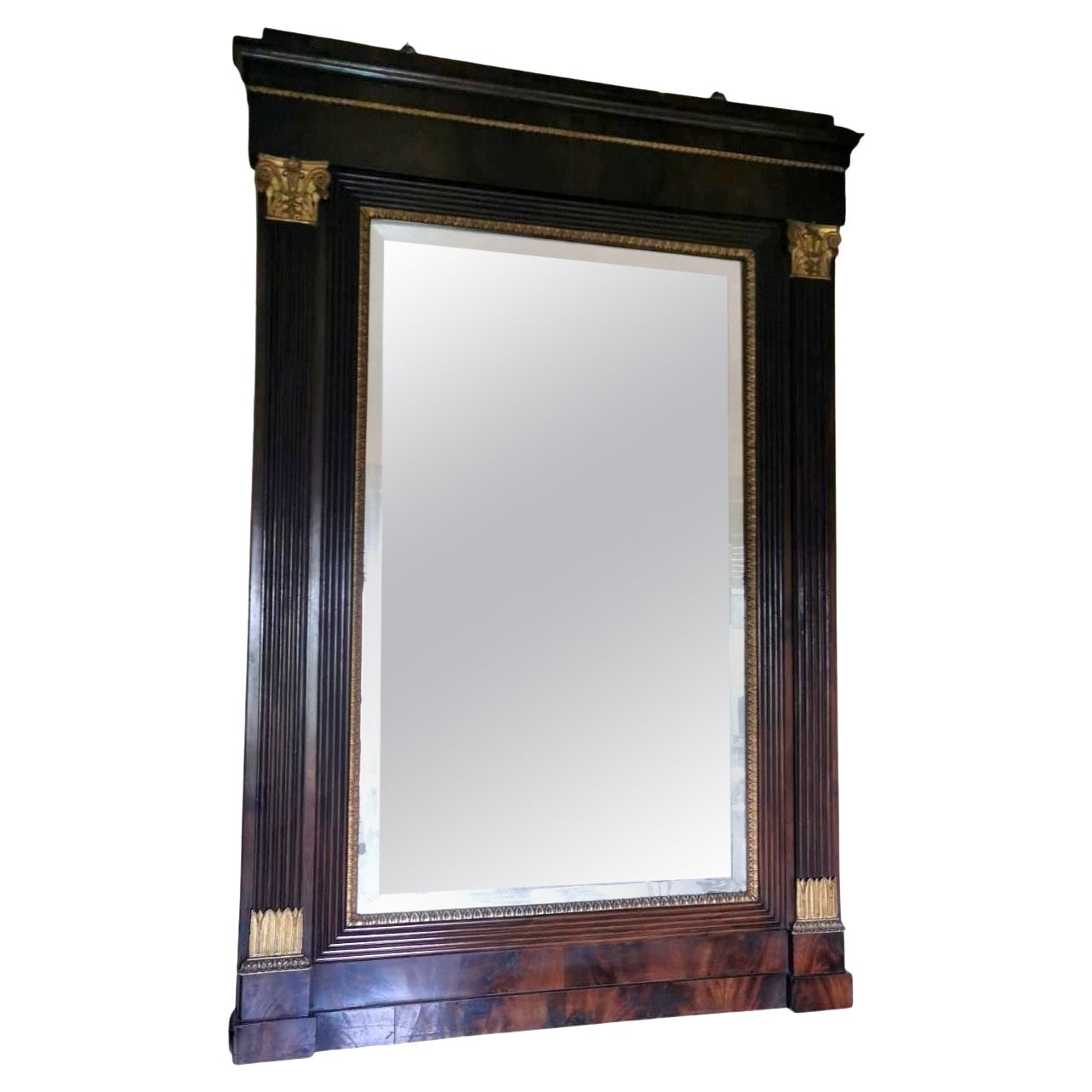 Napoleon III Style Tall Austrian Wooden Frame Mercury Mirror and Gold Decoration For Sale