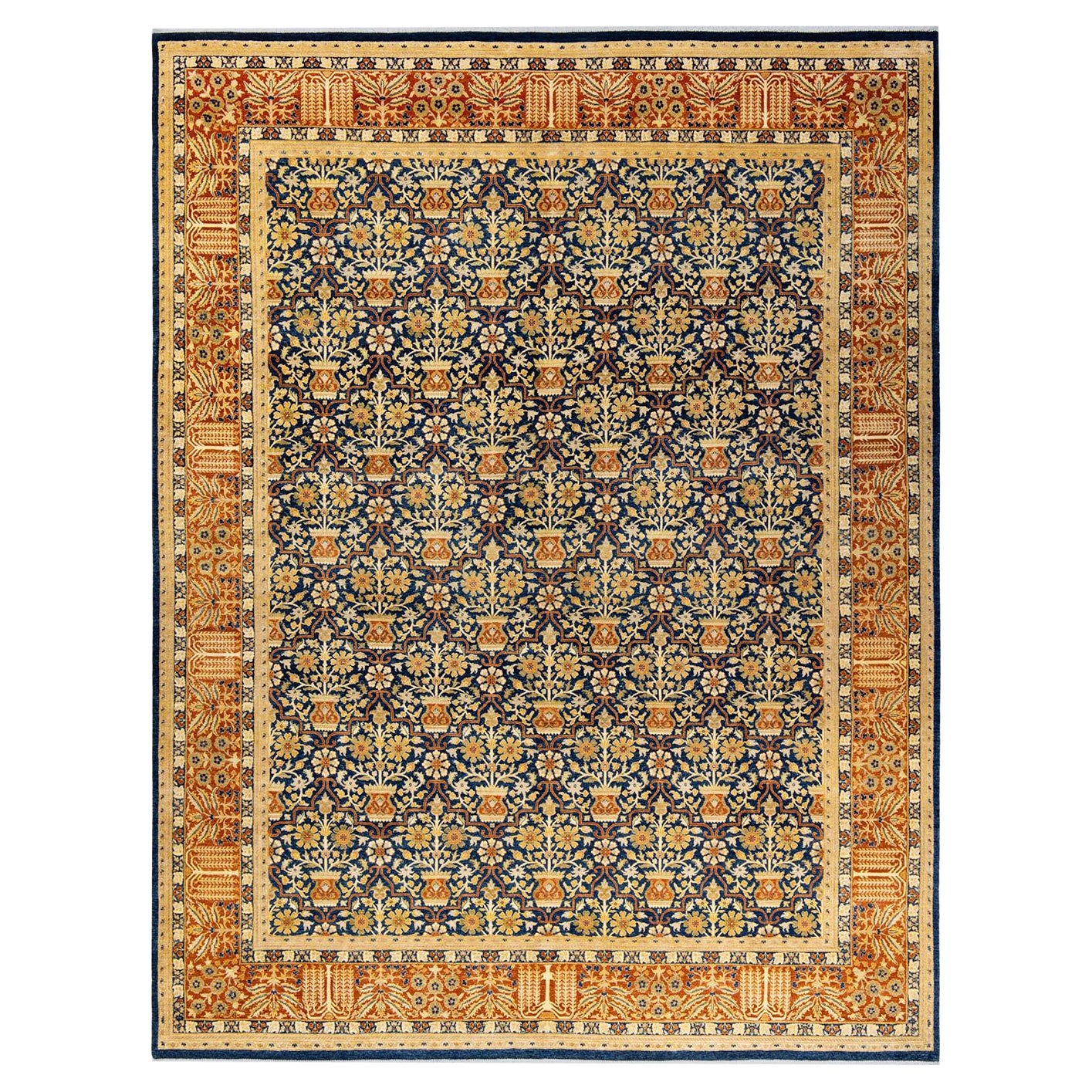 One-Of-A-Kind Hand Made Traditional Mogul Blue Area Rug