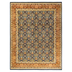 Tapis traditionnel bleu moghol unique fait main, unique en son genre