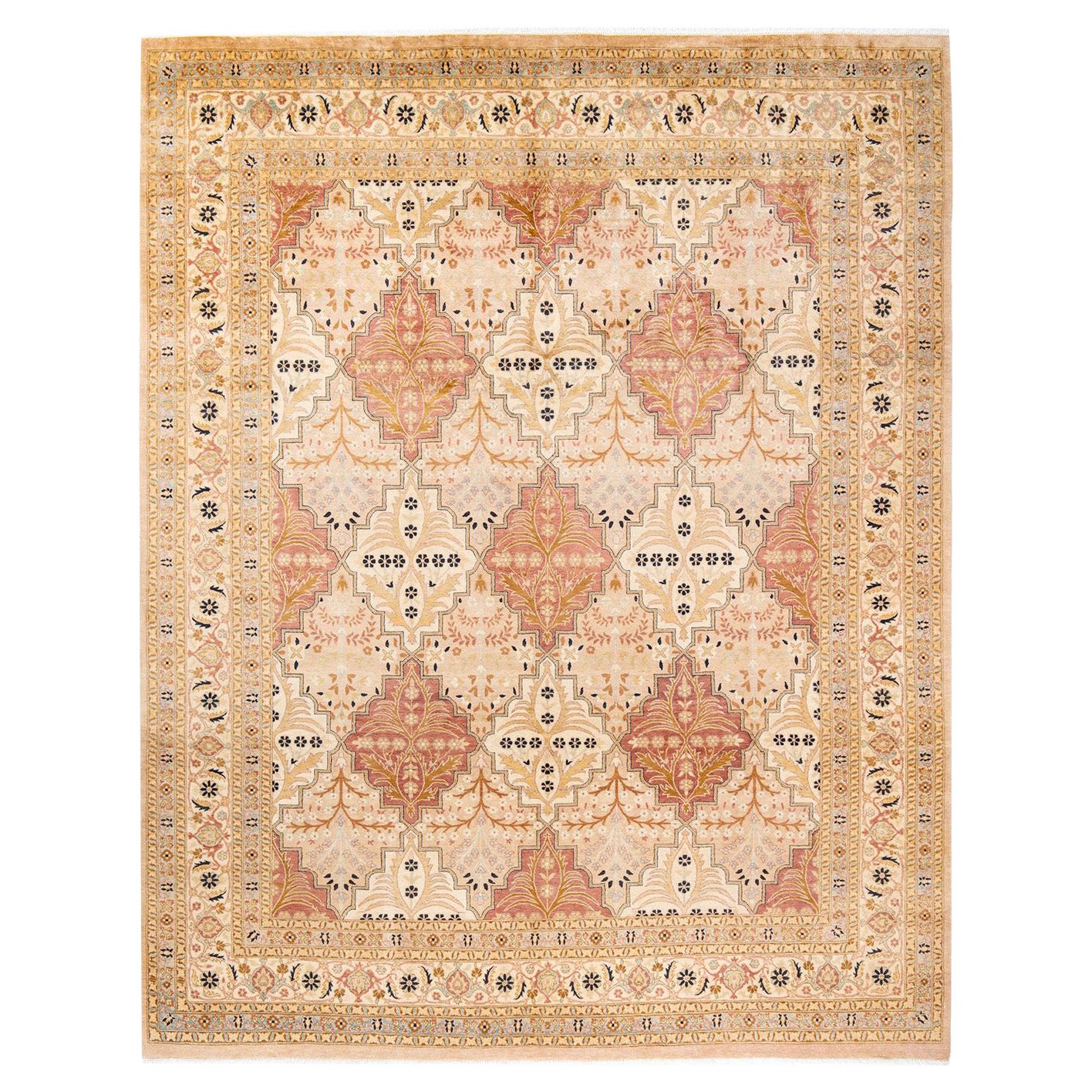 One-Of-A-Kind Hand Made Traditional Mogul Beige Area Rug For Sale