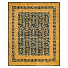 Handgefertigter, traditioneller Mogul-grüner Teppich, Unikat