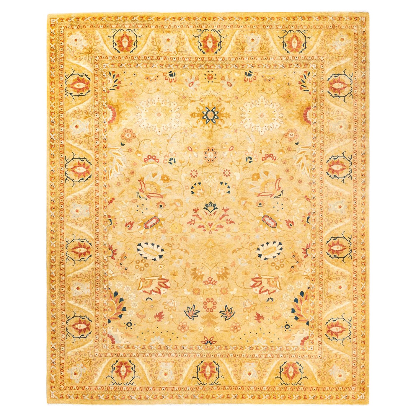 One-Of-A-Kind Hand Made Traditional Mogul Ivory Area Rug