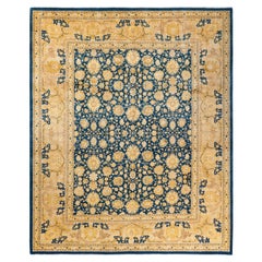 Tapis traditionnel bleu moghol unique fait main, unique en son genre
