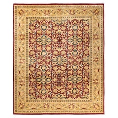 Tapis traditionnel Mogul rouge unique fait à la main, unique en son genre