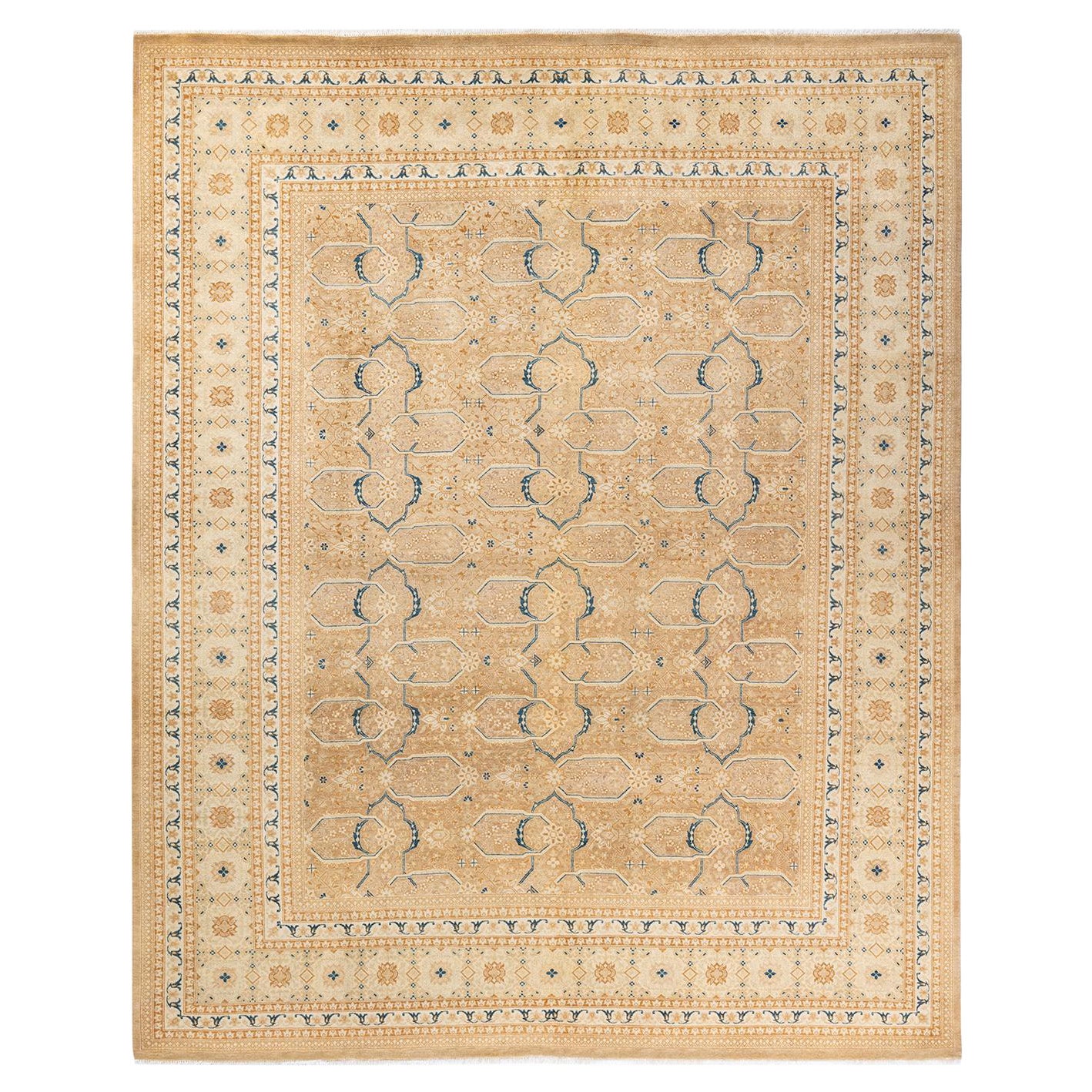 One-Of-A-Kind Hand Made Traditional Mogul Yellow Area Rug