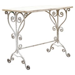 Antique French Art Nouveau Scroll Wrought Iron Wood Top Drafting Work Table (Mesa de trabajo con tablero de madera)