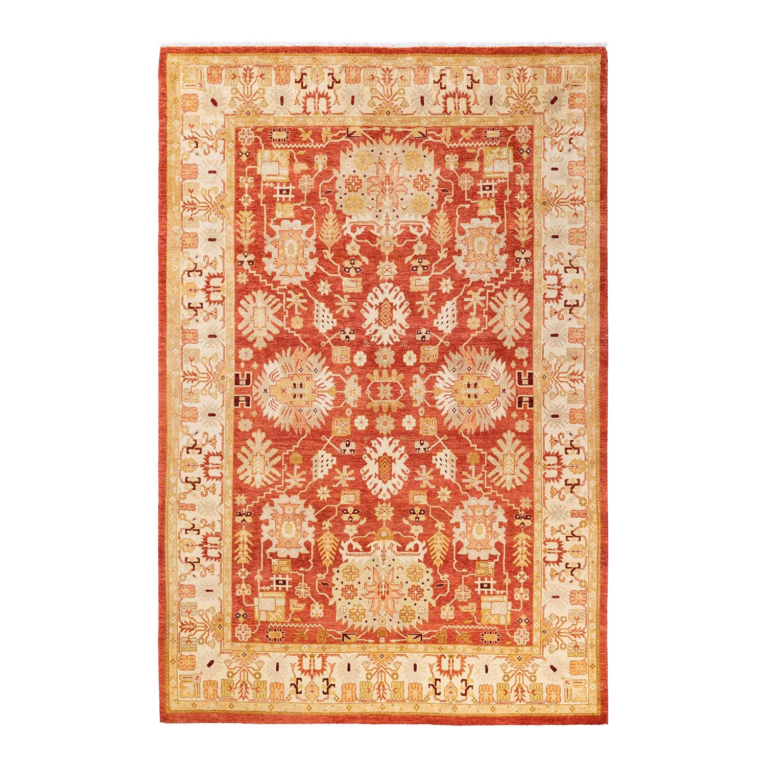 One-Of-A-Kind Hand Made Contemporary Eclectic Orange Area Rug
