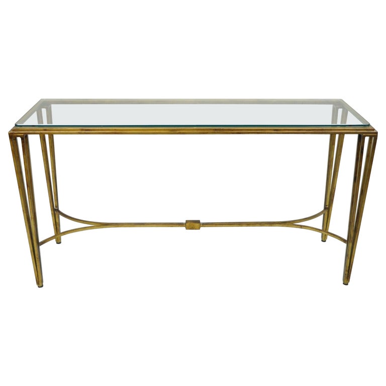 Italian Modern Gold Gilt Heavy Iron Base Glass Top Console Sofa Hall