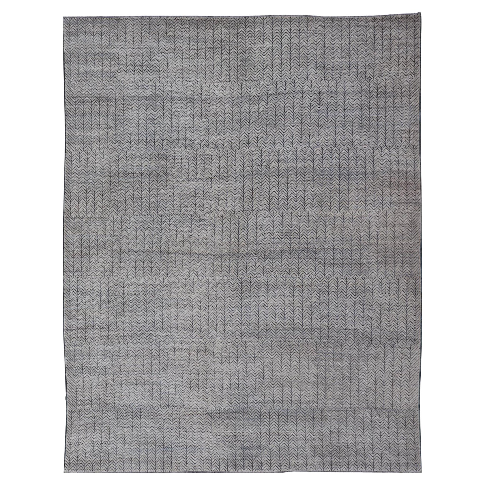 Very Large Modern Rug in White and Denim Blue for Palace Size Modern Interiors