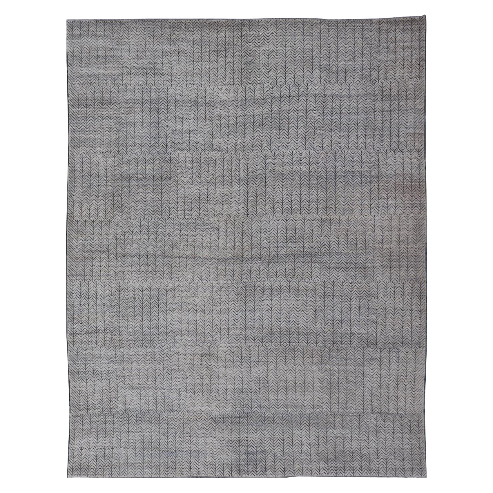19' 6 x 24' 2  Großer moderner Teppich in Weiß und Denimblau in Weiß