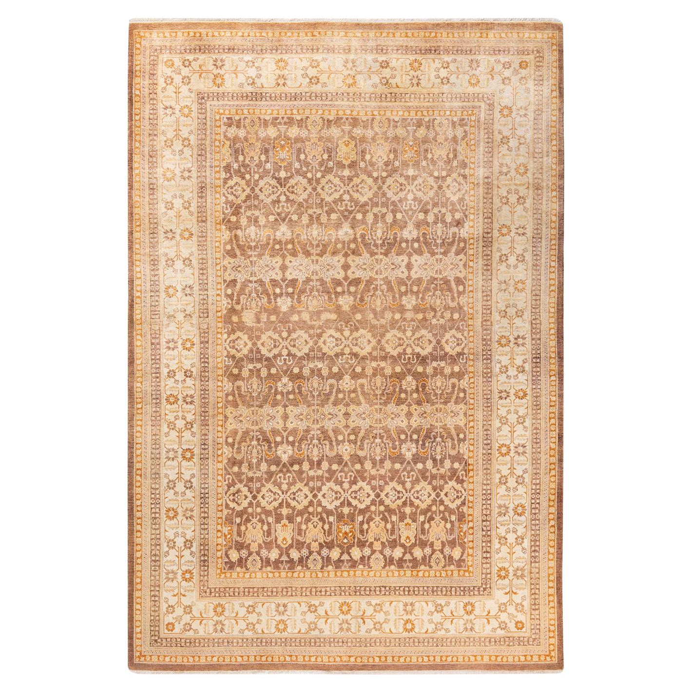 One-of-a-kind Hand Made Traditional Mogul Yellow Area Rug