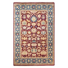 One-of-a-Kind Hand Made Traditional Mogul Red Area Rug