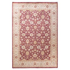 Traditioneller, handgefertigter Mogul-Teppich in Violett, Unikat
