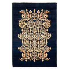 One-of-a-kind Hand Made Contemporary Eclectic Blue Area Rug