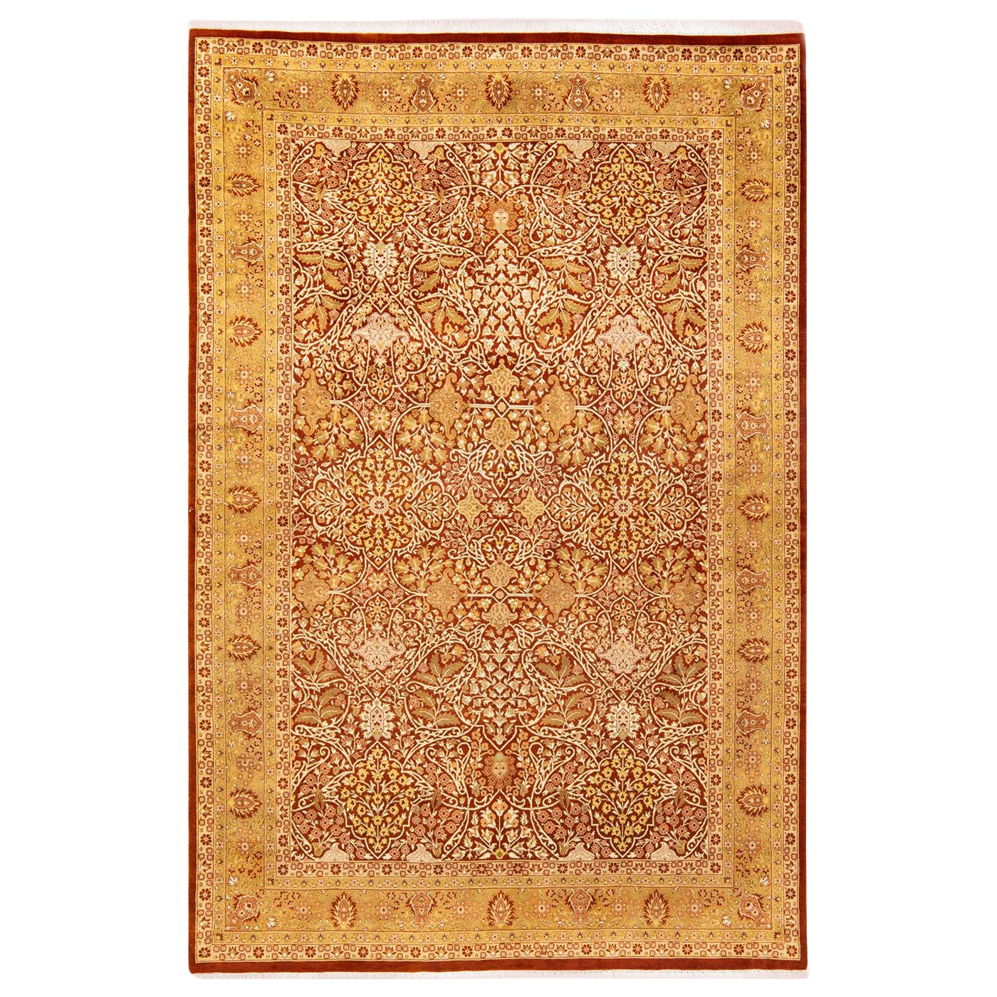 One-Of-A-Kind Hand Made Traditional Mogul Orange Area Rug