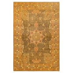 One-Of-A-Kind Hand Made Traditional Mogul Green Area Rug