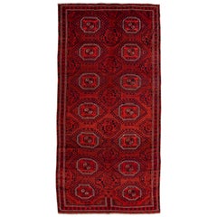 Red Vintage Turkmen Handmade Geometric Persian Wool Rug