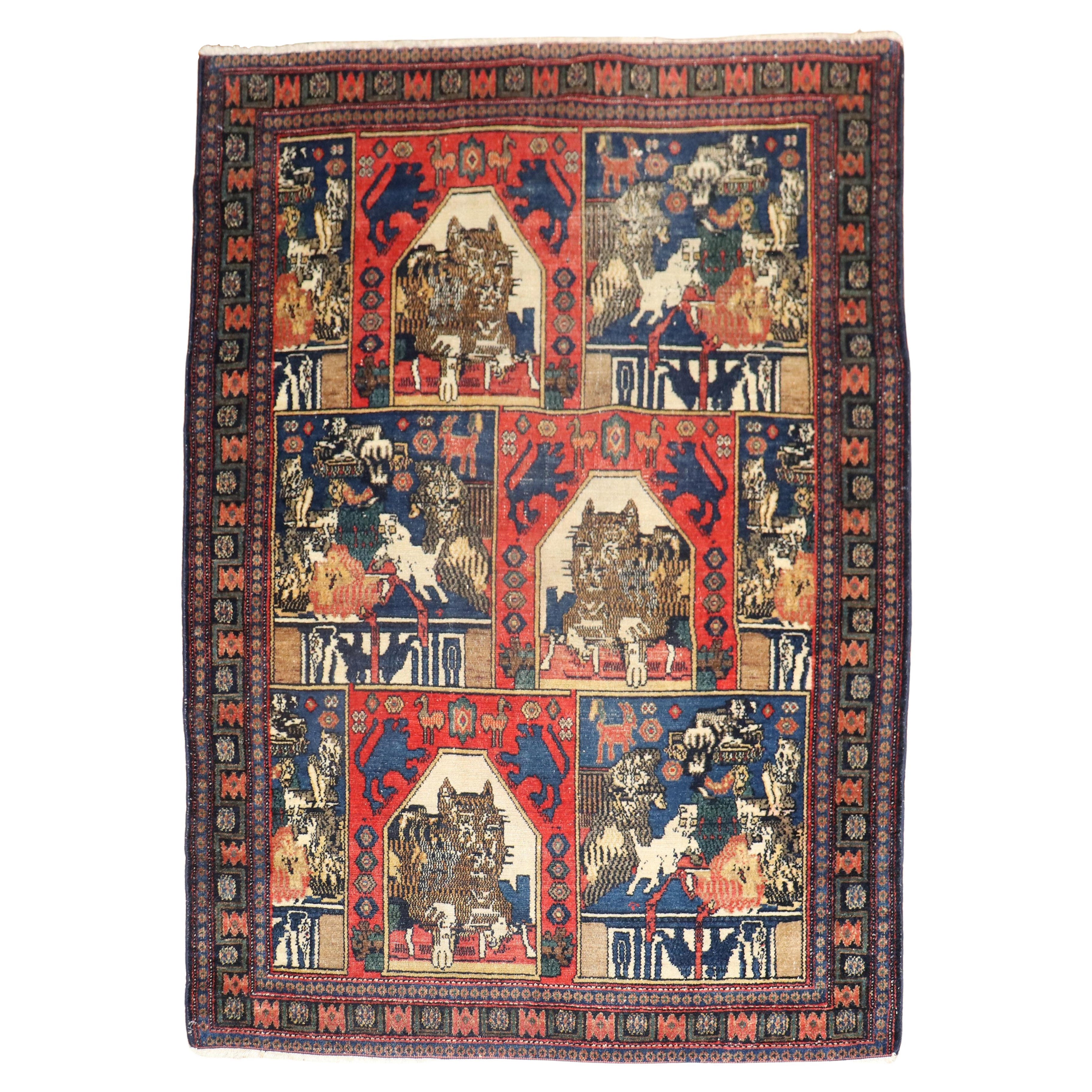 Zabihi Collection Persian Cat Antique Persian Senneh Rug