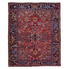 Red Antique Persian Heriz Handmade Allover Pattern Wool Rug