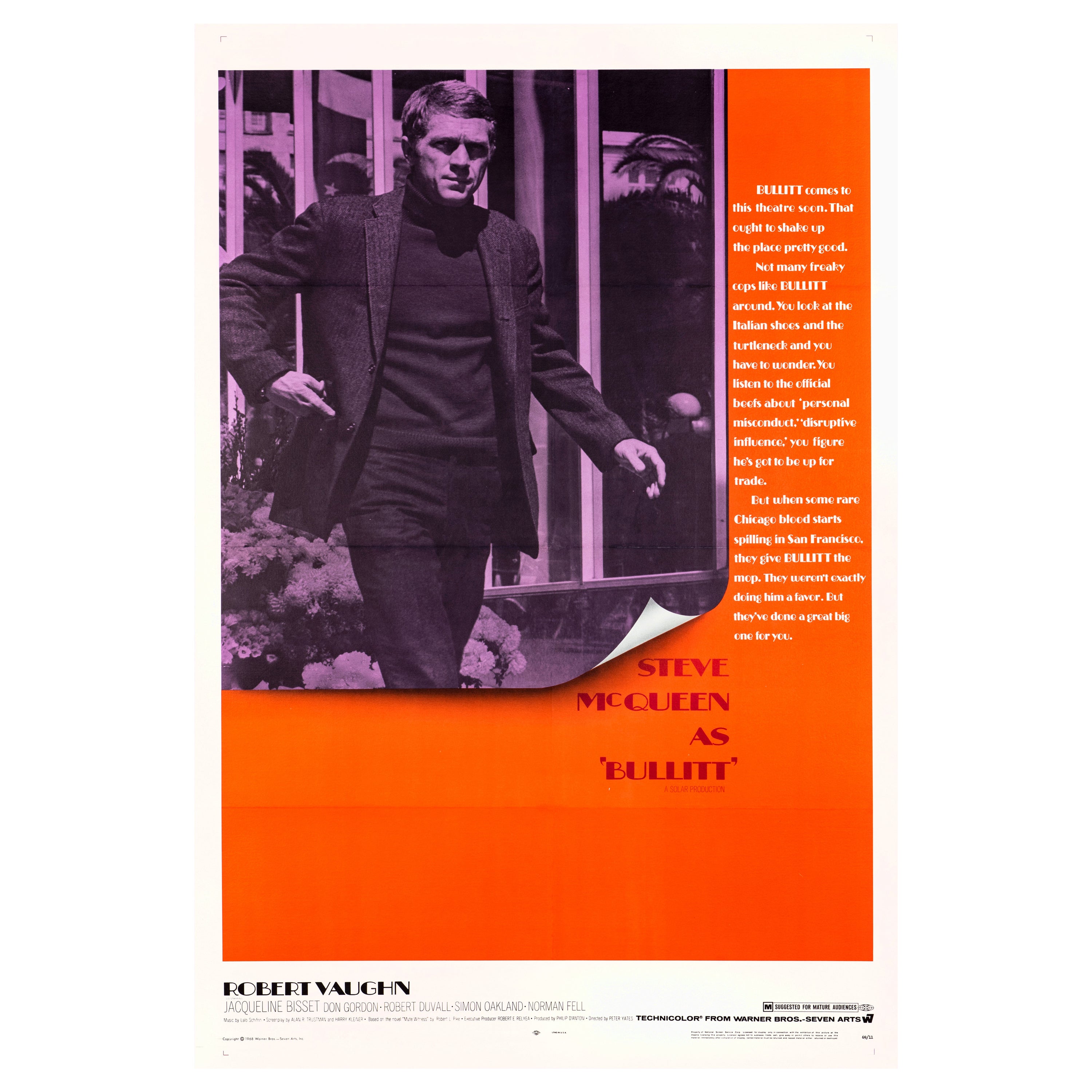 Steve McQueen 'Bullitt' Original Vintage Us One Sheet Movie Poster, 1968