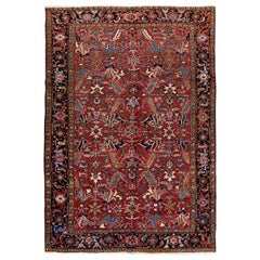 Antique Persian Heriz Handmade Allover Pattern Red Wool Rug