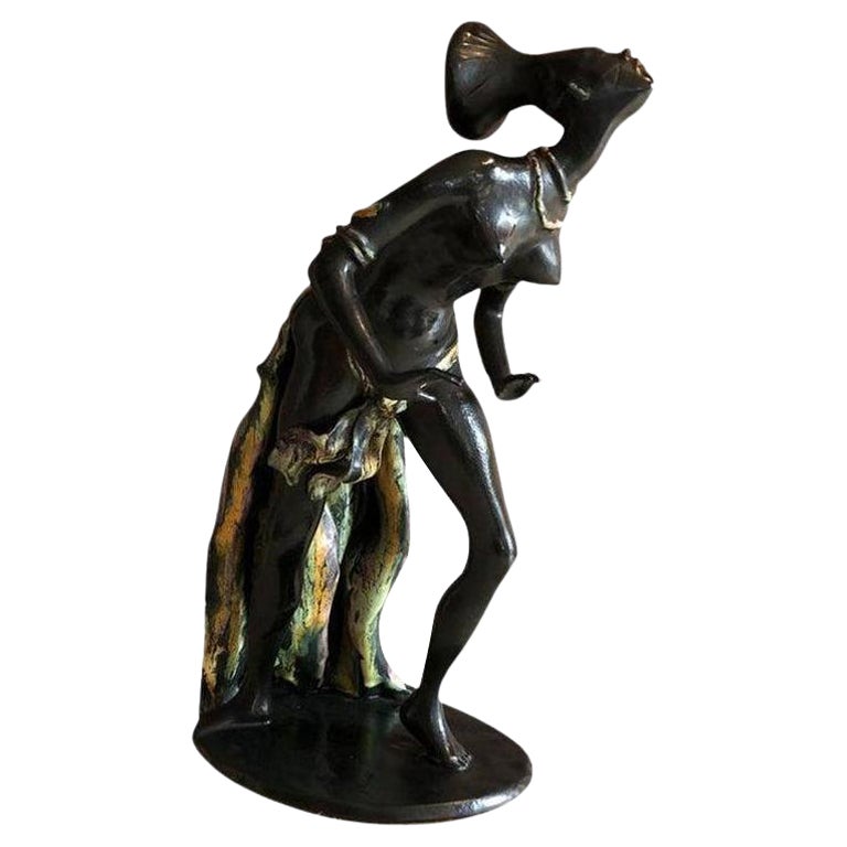 Sculpture de femme Art déco des années 1930 en céramique, fabriquée en France