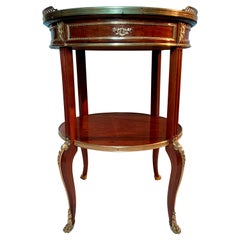 Antique French Mahogany & Gold Bronze Marble-Top Bouillotte Table, Circa 1880