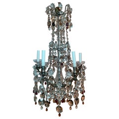 Antique French Silvered Bronze and Crystal Chandelier, Circa 1890-1910