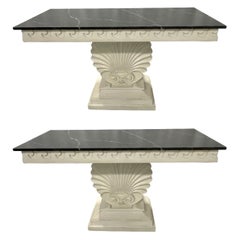 Pair of Hollywood Regency Style Shell From Console Tables, Faux Marble Top