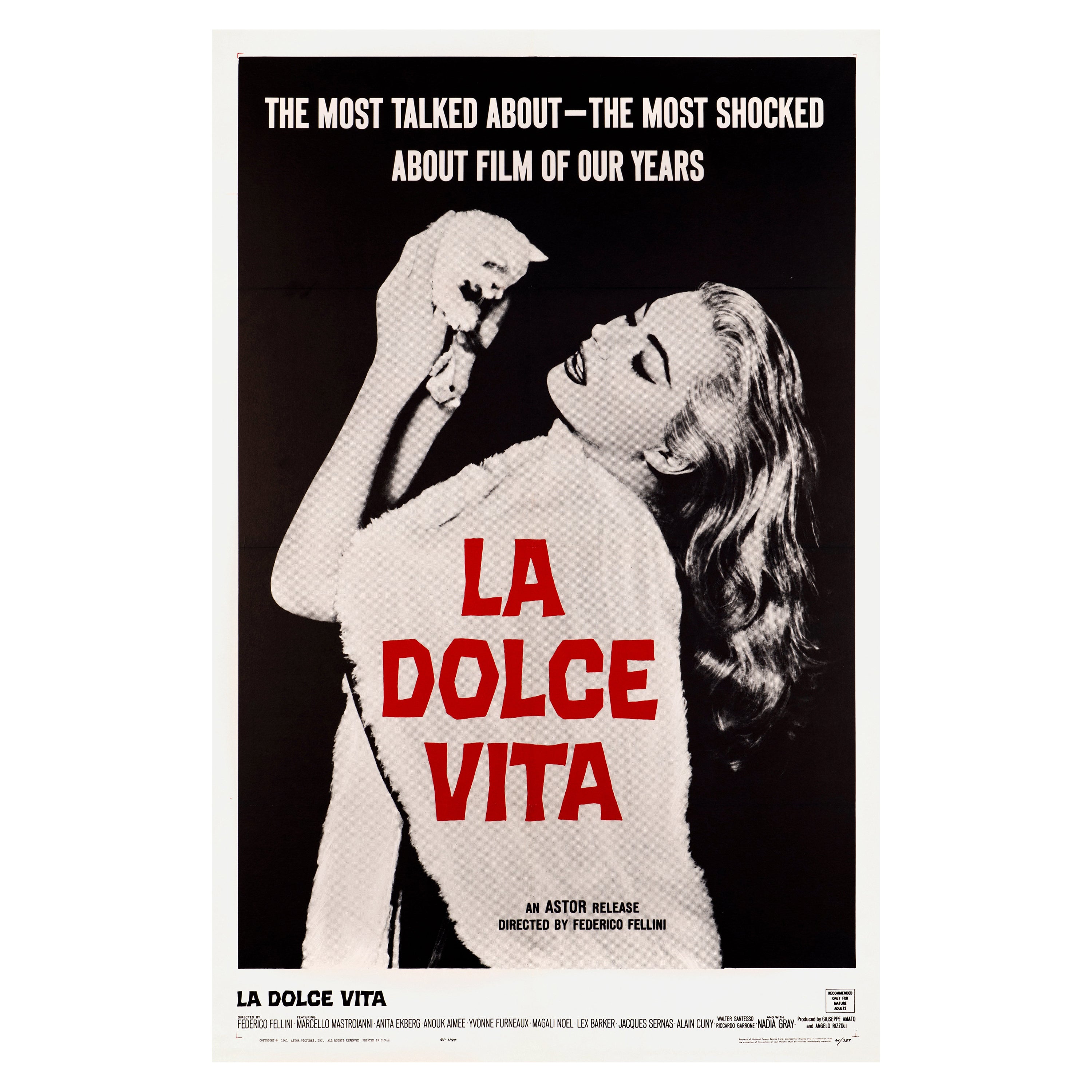 'La Dolce Vita' Original Vintage US One Sheet Movie Poster, 1961