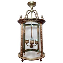 Antique 19th Century French Gold Bronze Lantern with Engraved Glass