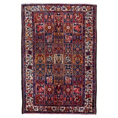 Antique Persian Bakhtiari Handmade Allover Pattern Multicolor Wool Rug