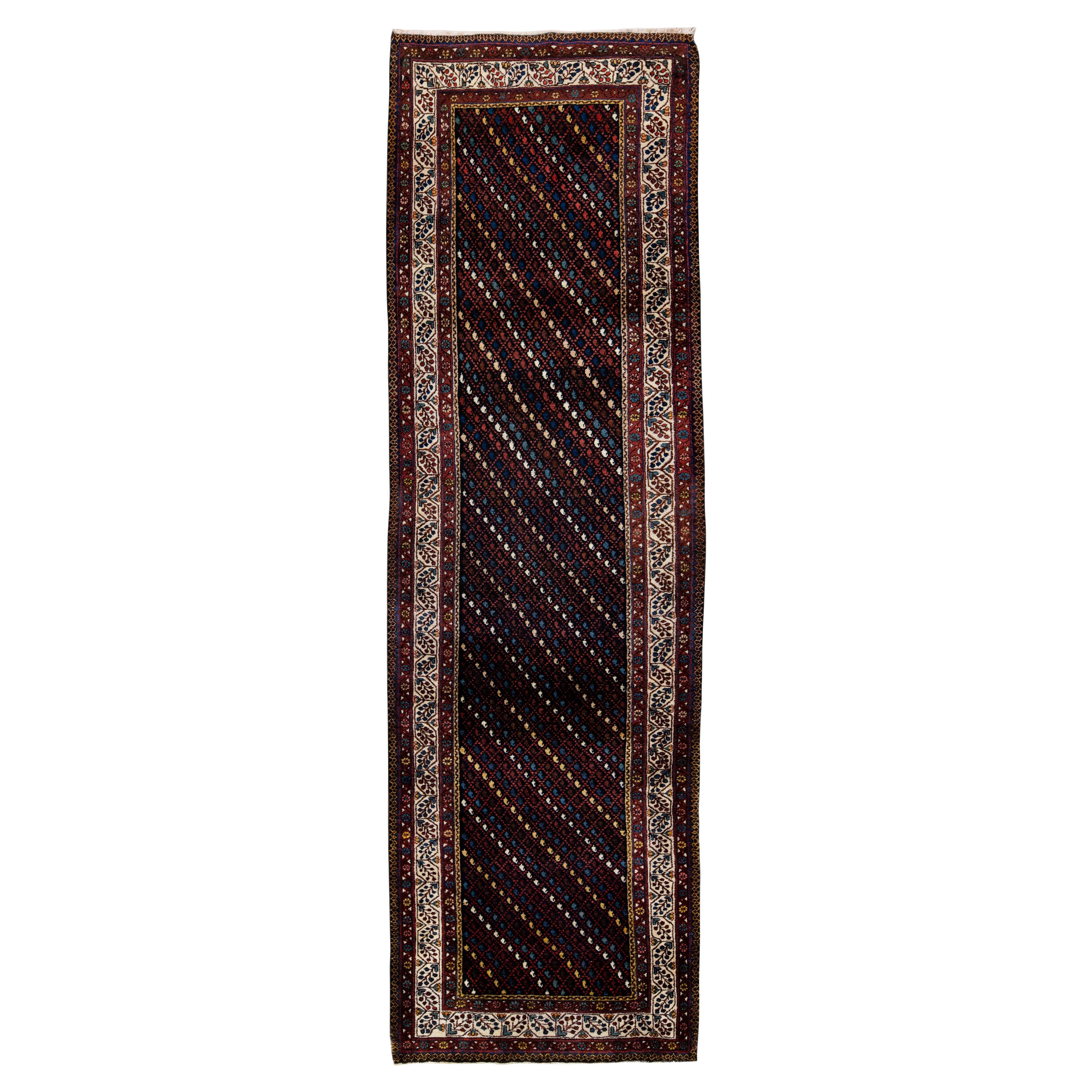 Multicolor Vintage Kurd Handmade Geometric Designed Wool Runner For Sale