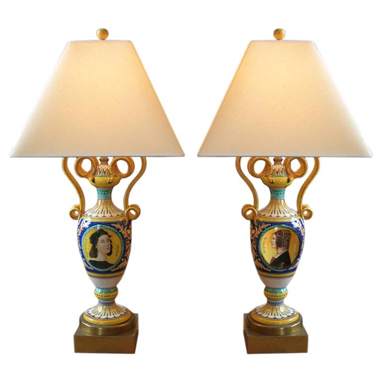 Pair of Italian Pottery Lamps For Sale