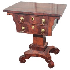American Empire Two-Drawer Flame Mahogany Side Table End Table, Circa 1800s