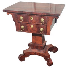 Antique American Empire Two-Drawer Flame Mahogany Side Table End Table, Circa 1800s