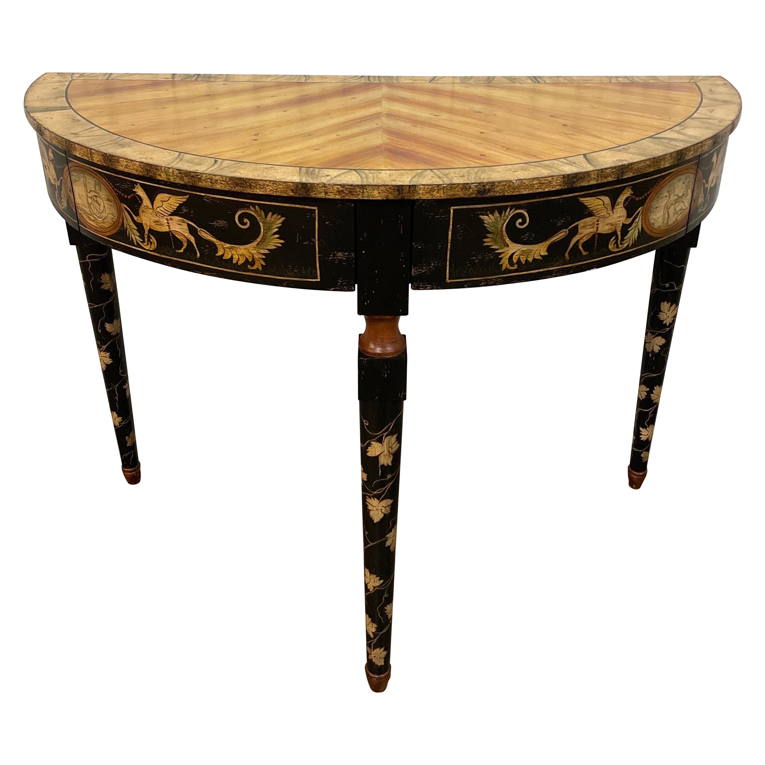  Faux Painted Demi-Lune Neoclassical Console Table