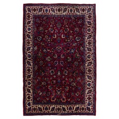 Antique Mashad Handmade Allover Floral Red Wool Rug