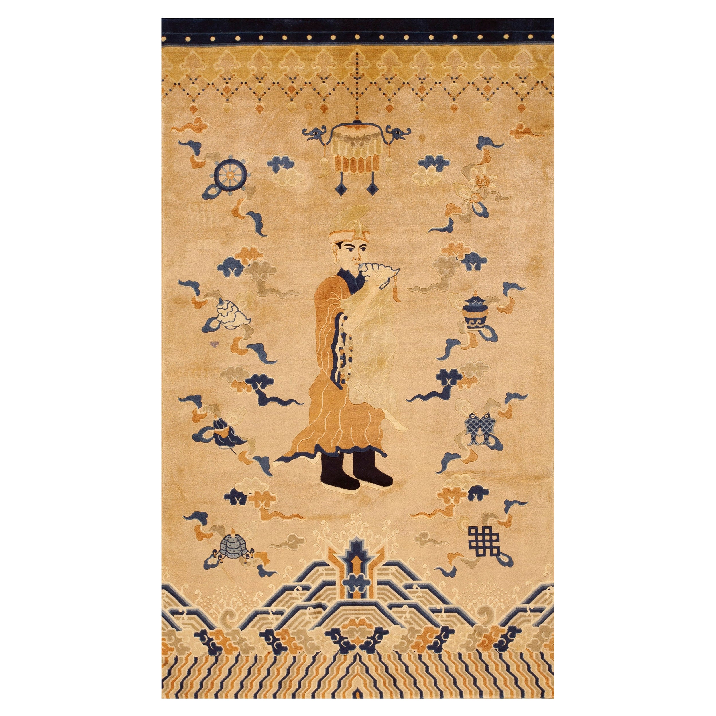 Vintage 1980s Chinese Peking Pillar Carpet ( 4' x 7' - 122 x 213 ) For Sale