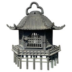 Japanese Extraordinary Bronze "Pole House" Lantern, Signed