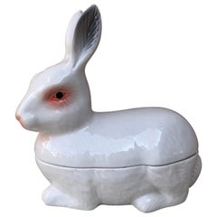French Majolica White Rabbit Tureen Circa 1950